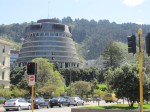 The 'Beehive' Parliament building. Our flat in the foothills behind!